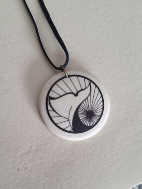 Handcrafted Ceramic Whale Tail Pendant Necklace - Black and White Length 16.5 "